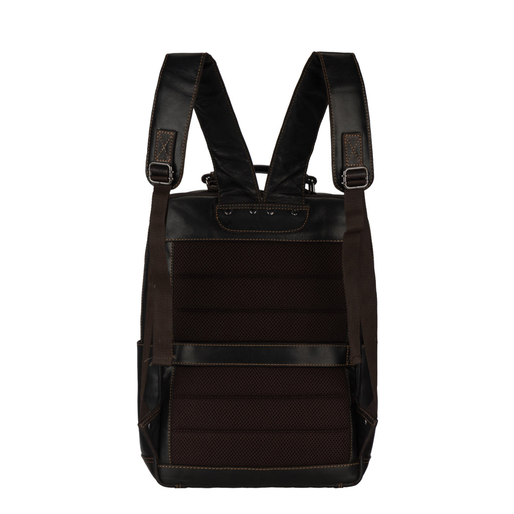 Brown Orlando leather backpack by Minori Leather, 16-inch unisex backpack with adjustable straps and multiple compartments.