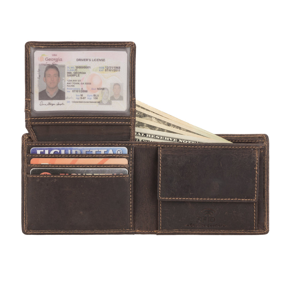 Brown Charlie leather wallet for men by Minori Leather, featuring multiple card slots and a sleek design.