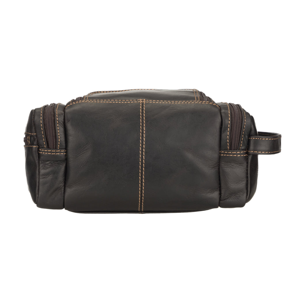 Brown premium leather toiletry bag for men by Minori Leather, featuring a spacious design and durable craftsmanship.