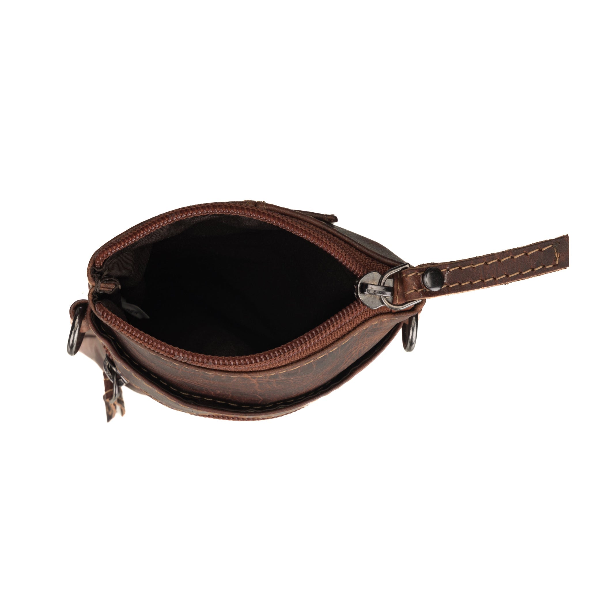 Minori Leather Ashford unisex leather sling bag in chestnut color with adjustable strap and sleek design.