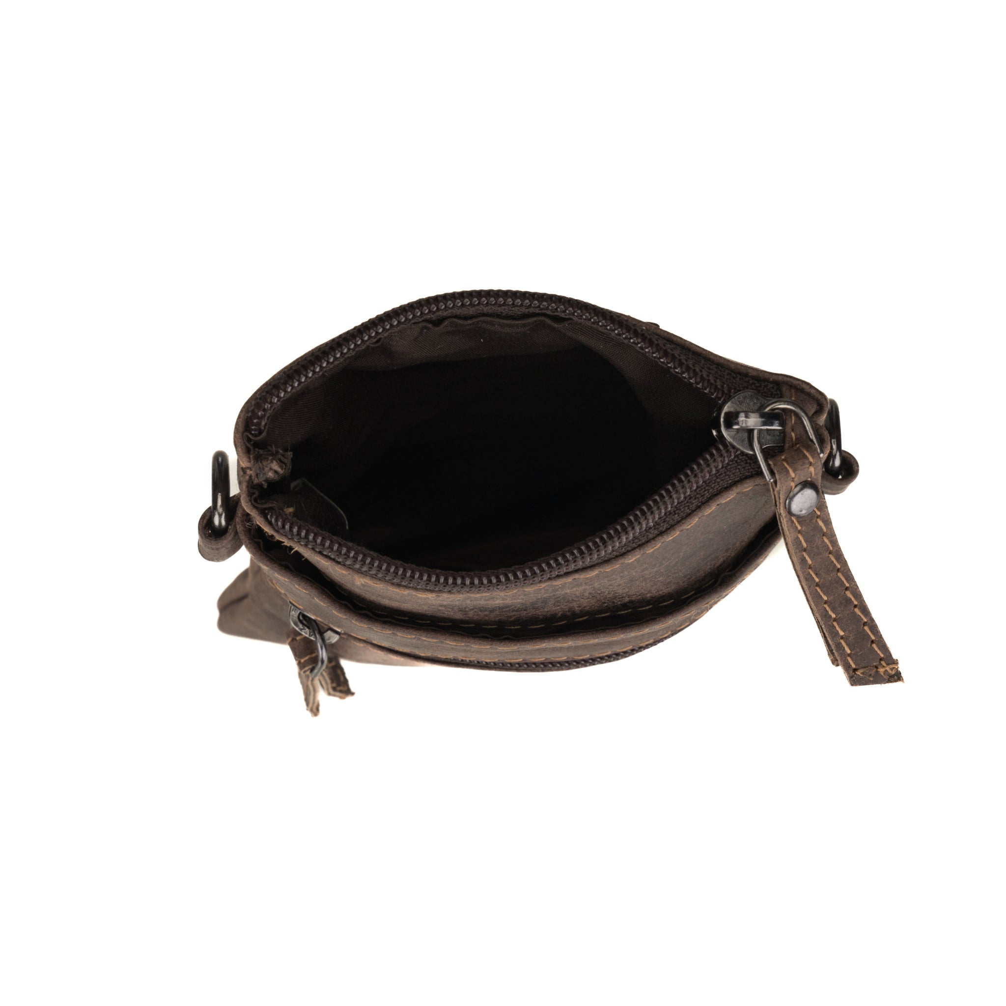 Brown Ashford Leather Sling Bag by Minori Leather, unisex design with adjustable strap and sleek leather finish.