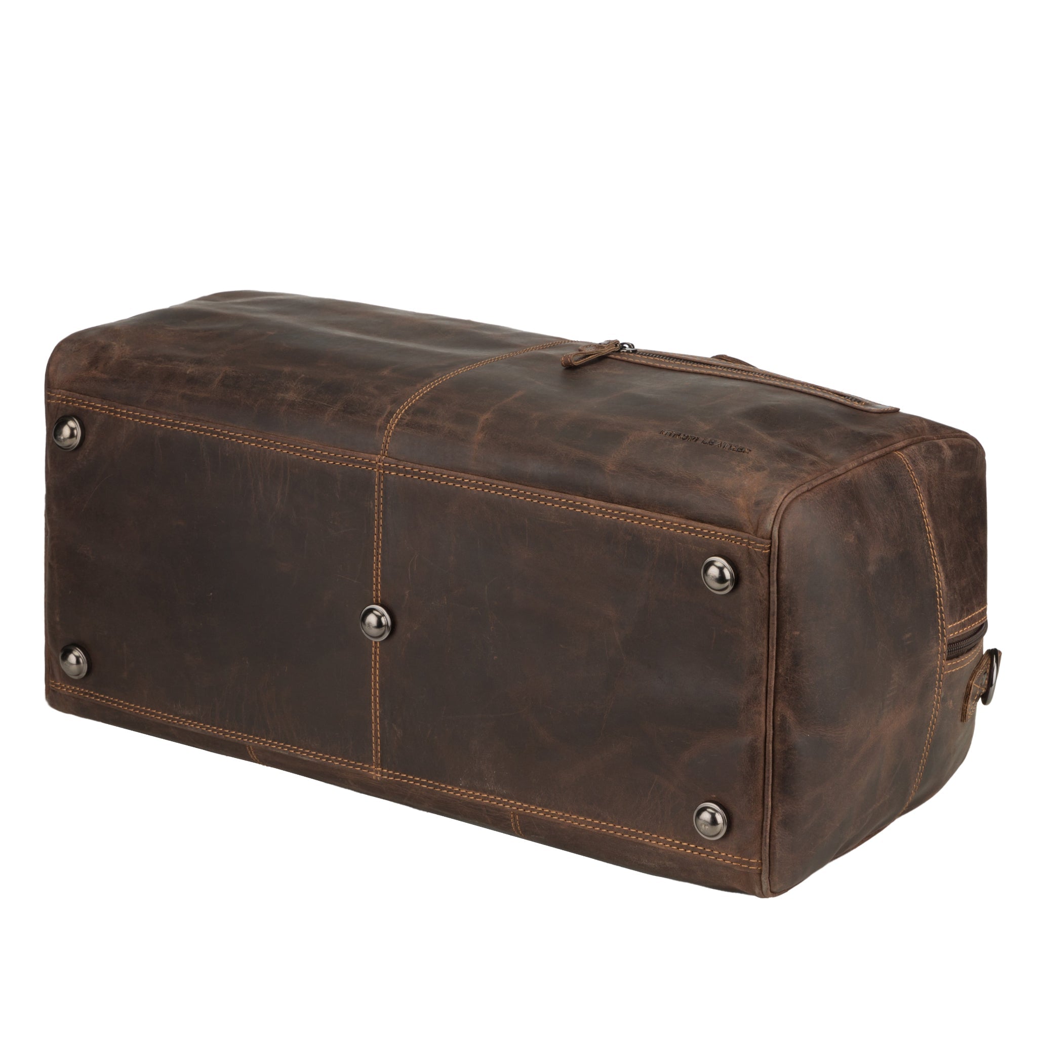 Brown Minori Leather Hudson Leather Duffle Bag, unisex travel bag with sturdy leather construction and spacious interior.