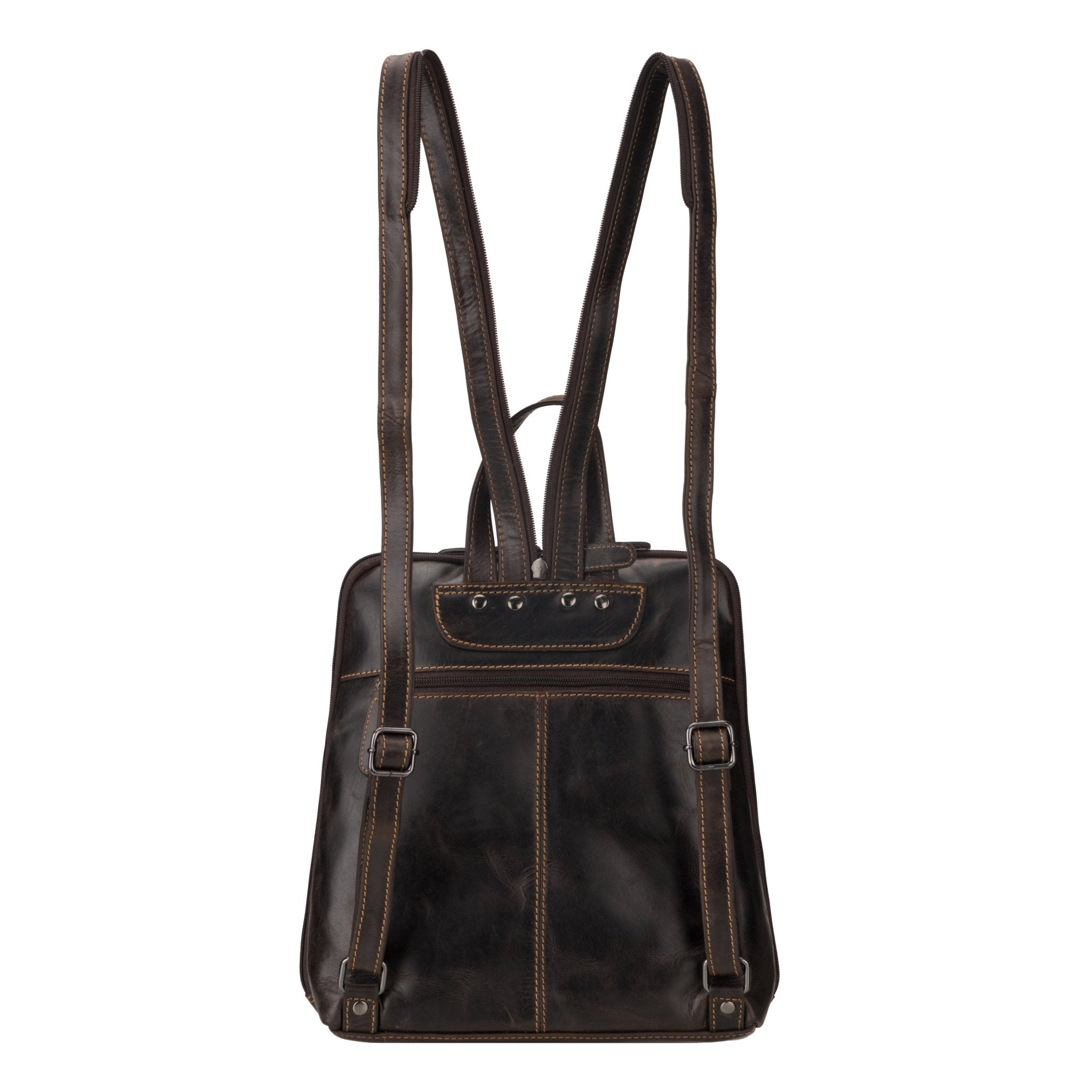 Brown Isla leather backpack for women by Minori Leather, featuring a stylish and functional design with adjustable straps.