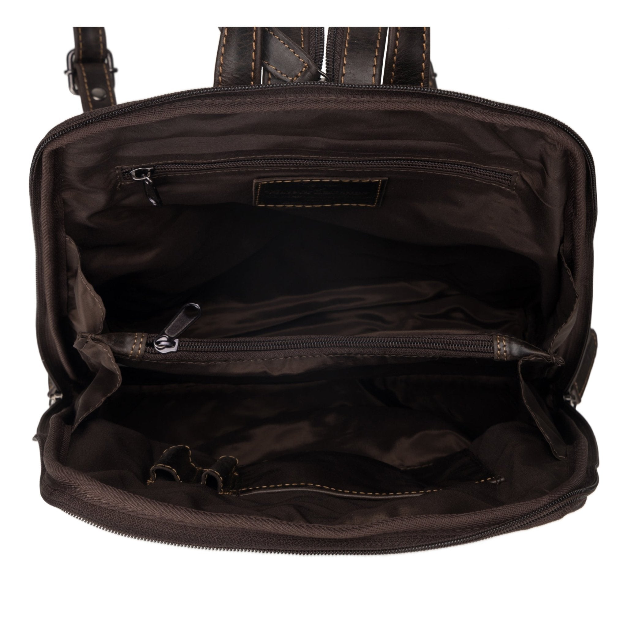 Brown Isla leather backpack for women by Minori Leather, showing the stylish, spacious bag with adjustable straps and top handle.