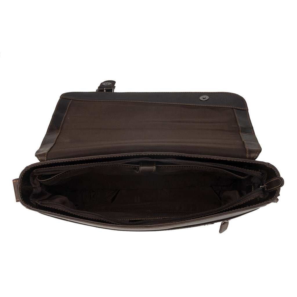 Brown Minori Leather 14-inch messenger bag with premium leather finish, designed for laptops and daily carry.