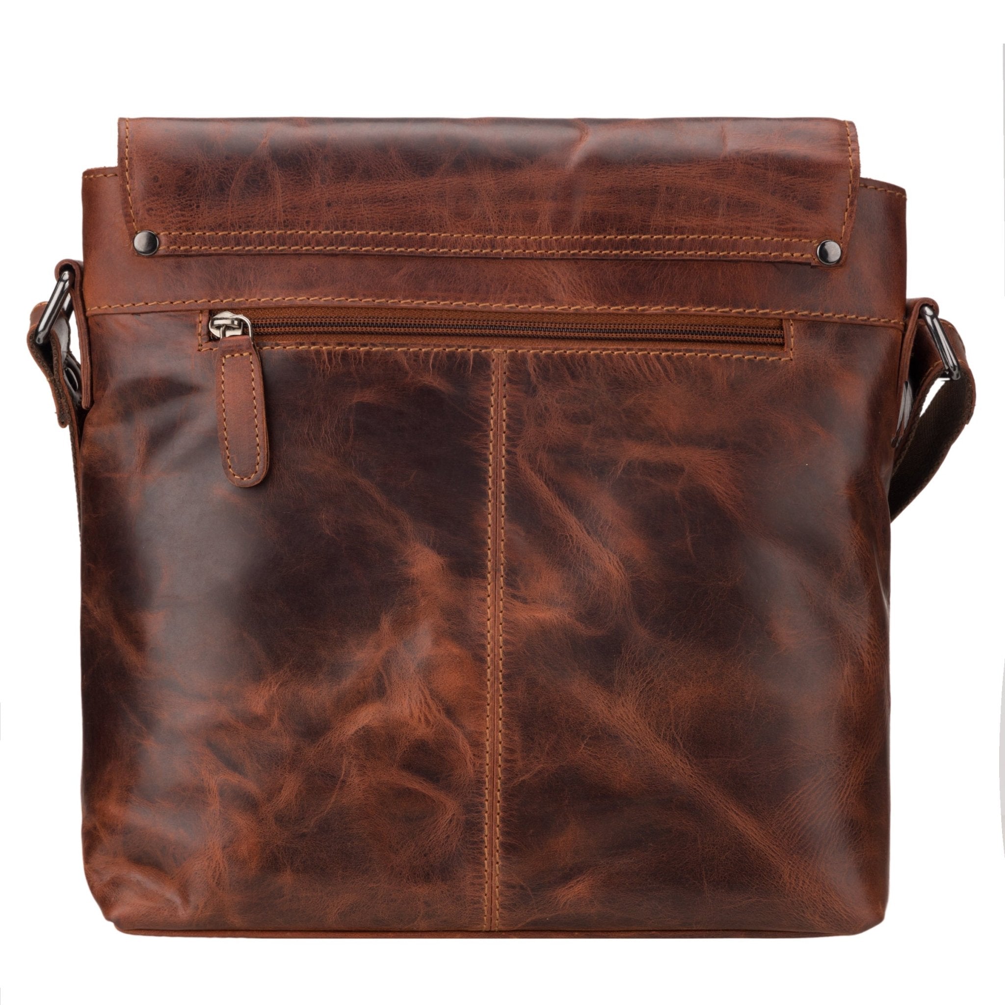 Minori Leather Noah Chestnut Leather Crossbody Satchel Bag with adjustable strap and classic design.