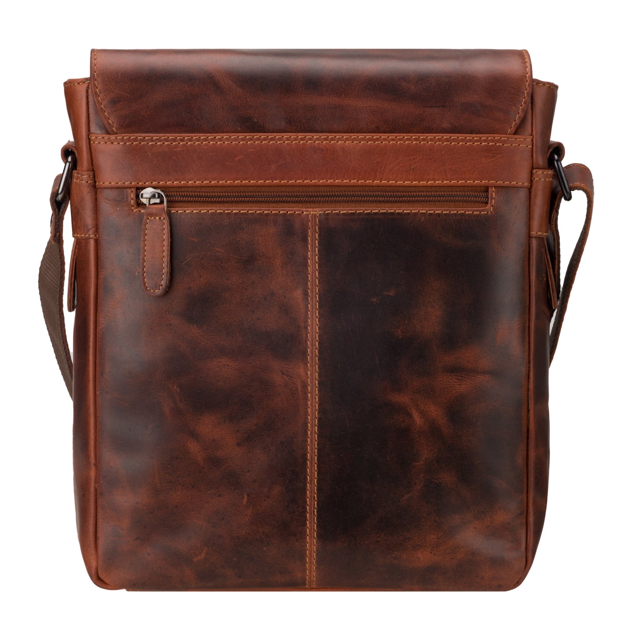 Minori Leather Raleigh leather satchel bag in chestnut with adjustable crossbody strap and classic design.