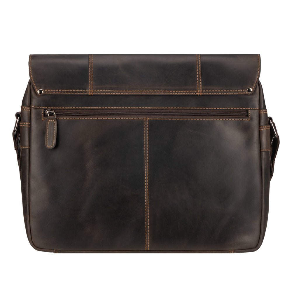 Brown Jordan leather messenger bag by Minori Leather featuring a sleek design and adjustable strap.