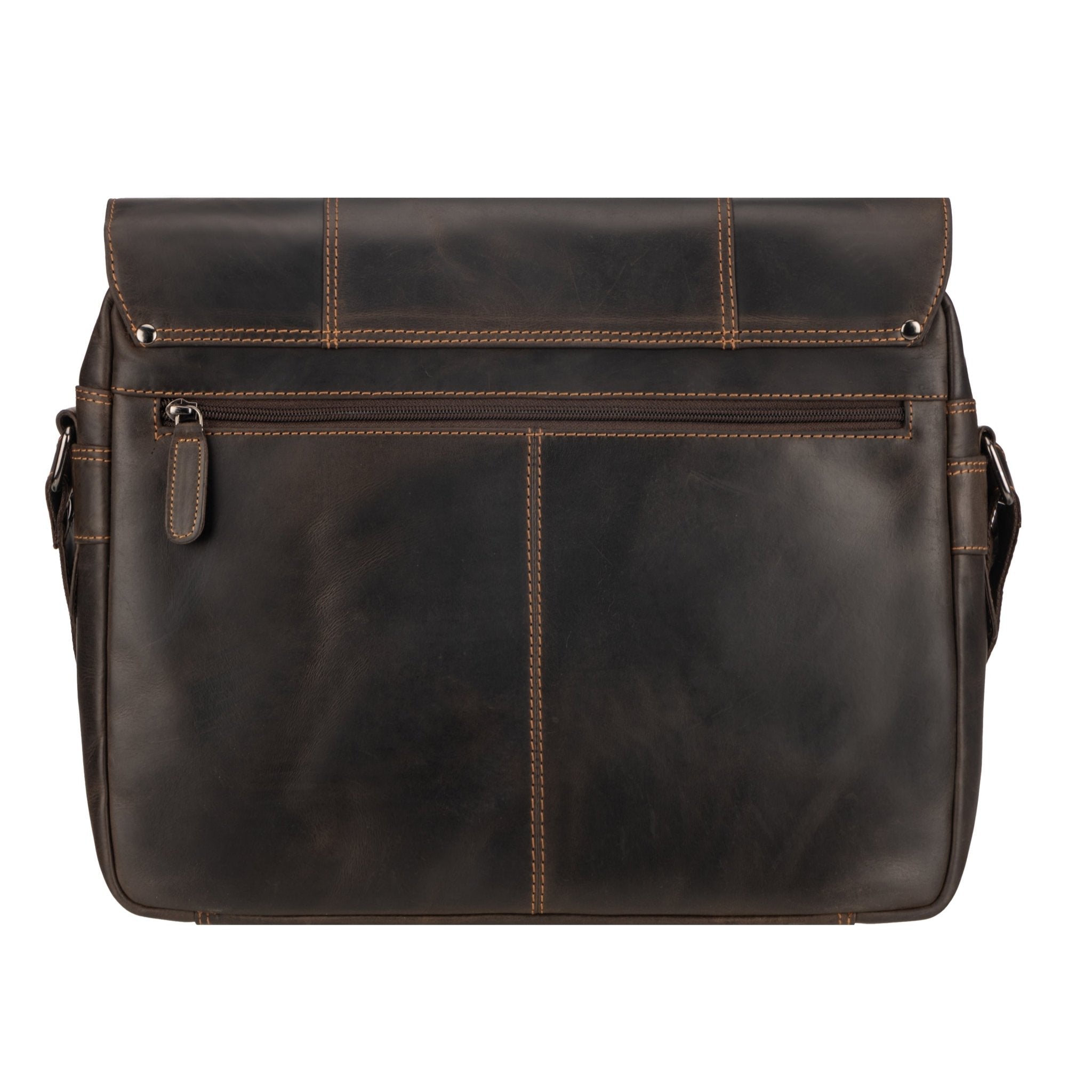 Brown Jordan leather messenger bag by Minori Leather featuring a sleek design and adjustable strap.