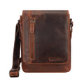 Minori Leather Knox Crossbody Bag in brown leather, featuring adjustable strap and compact design for everyday use.