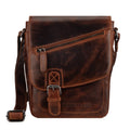 Minori Leather Dallas leather crossbody bag in chestnut with adjustable strap and minimalist design.
