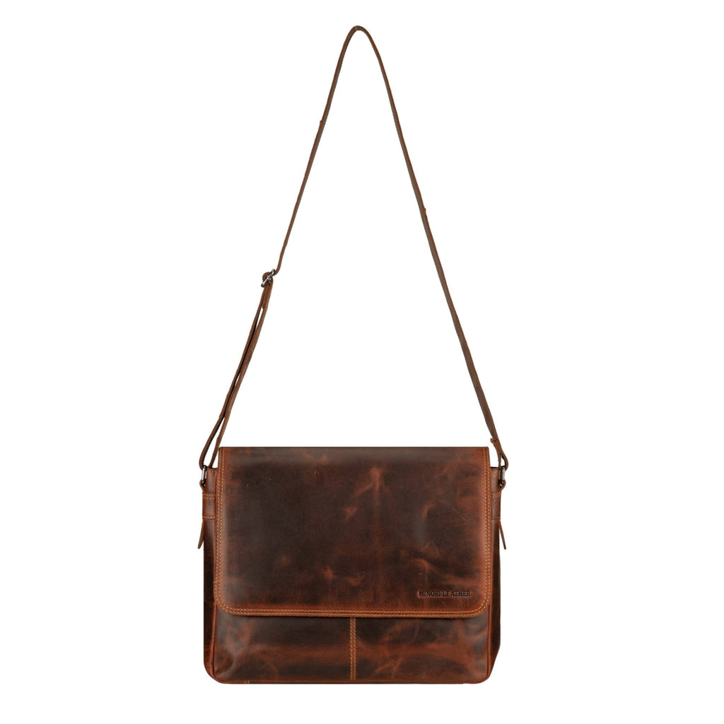 Bristol Leather Laptop Messenger Bag 14 Inch – Unisex – Chestnut - Minori Leather