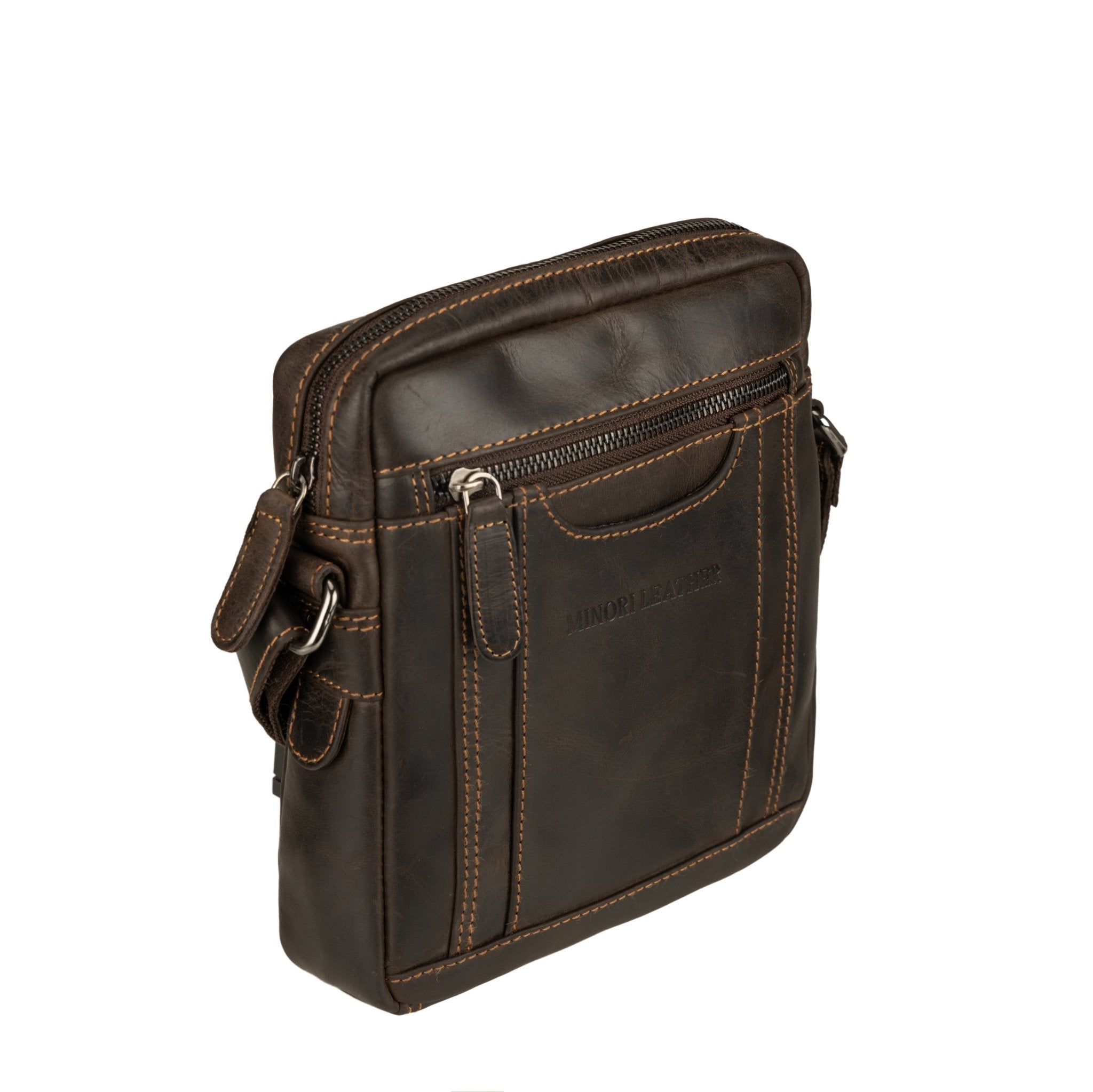 Asheville Leather Crossbody Bag – Unisex – Brown - Minori Leather