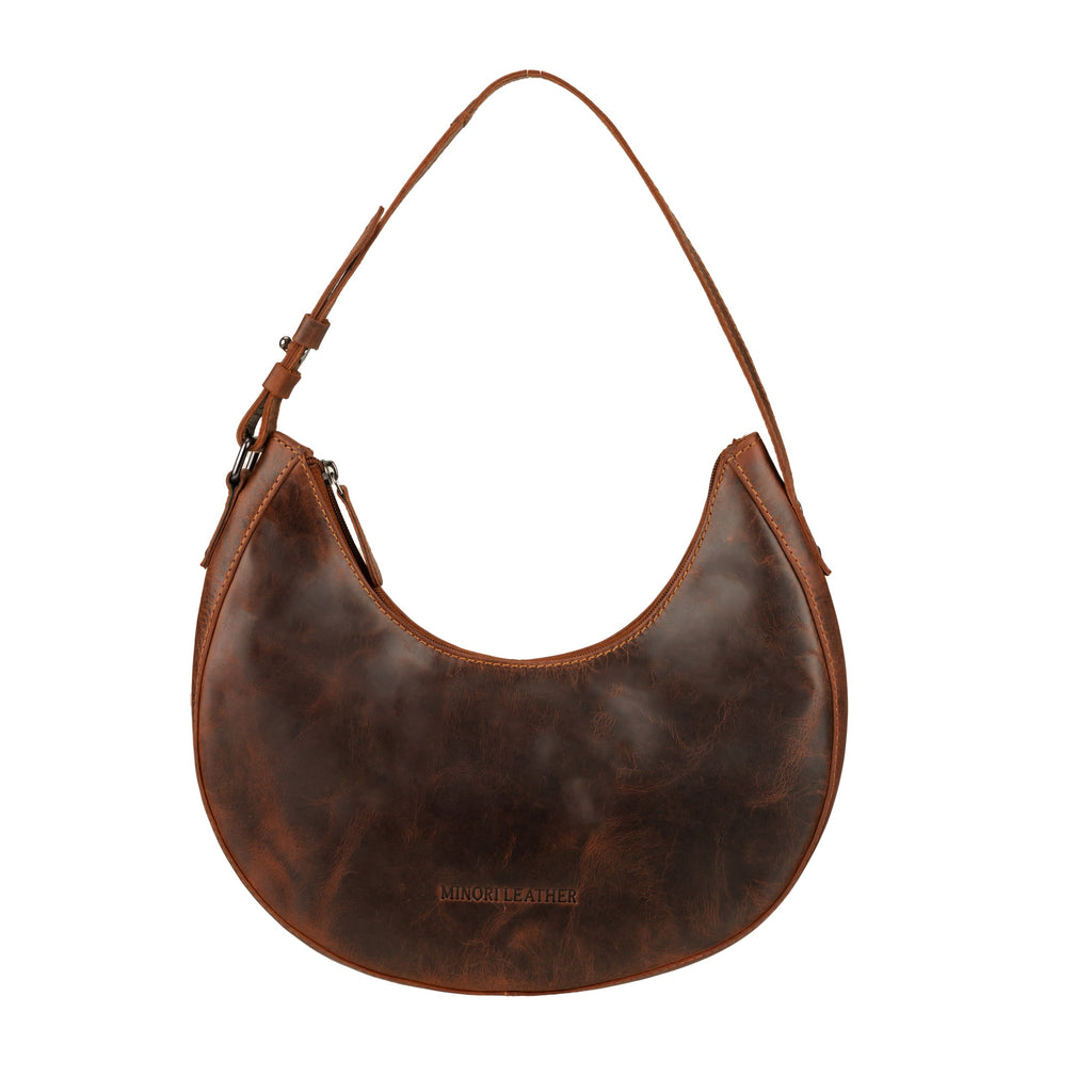 Selene Hobo Leather Shoulder Bag in Chestnut