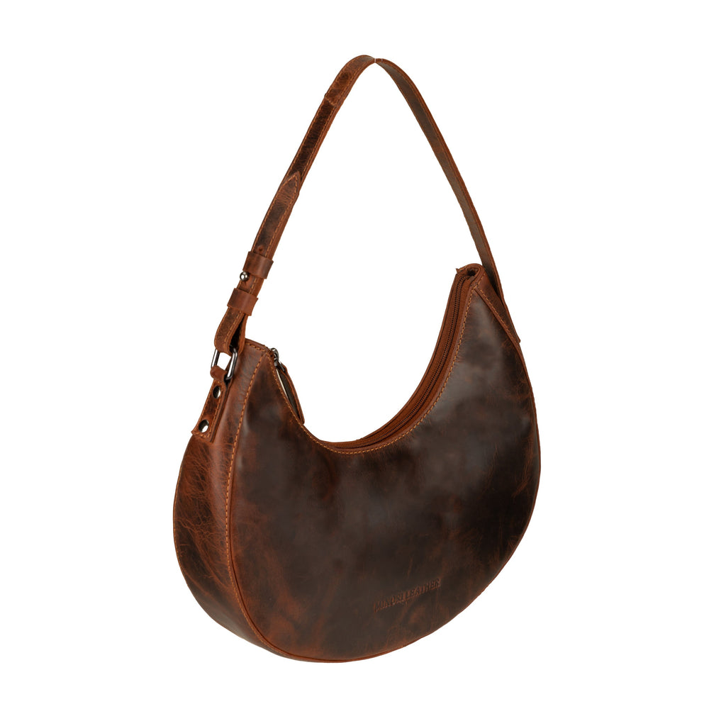 Selene Hobo Leather Shoulder Bag in Chestnut
