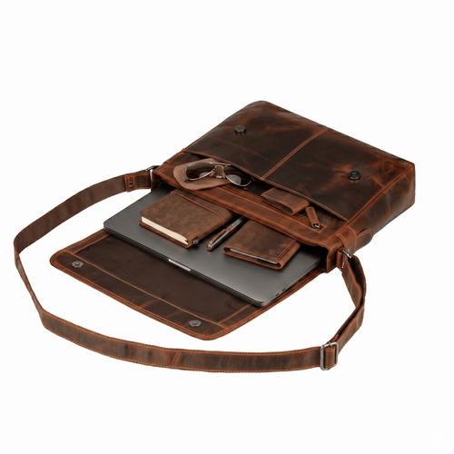 Bristol Leather Laptop Messenger Bag 14 Inch – Unisex – Chestnut - Minori Leather