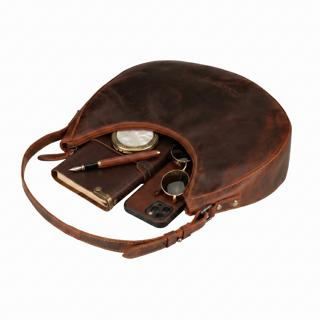 Selene Hobo Leather Shoulder Bag in Chestnut