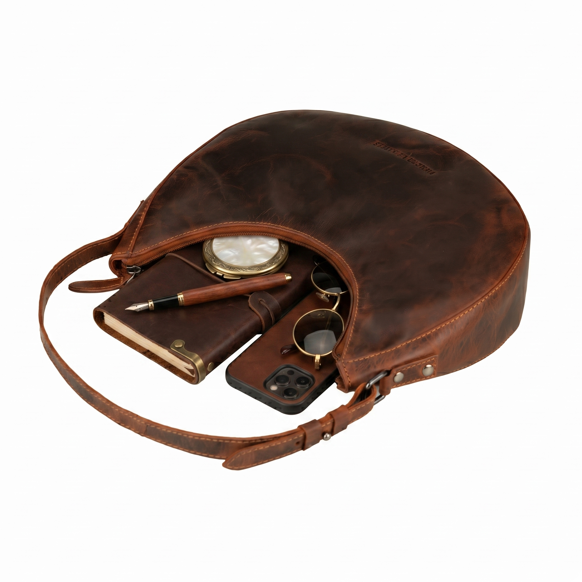 Selene Hobo Leather Shoulder Bag in Chestnut