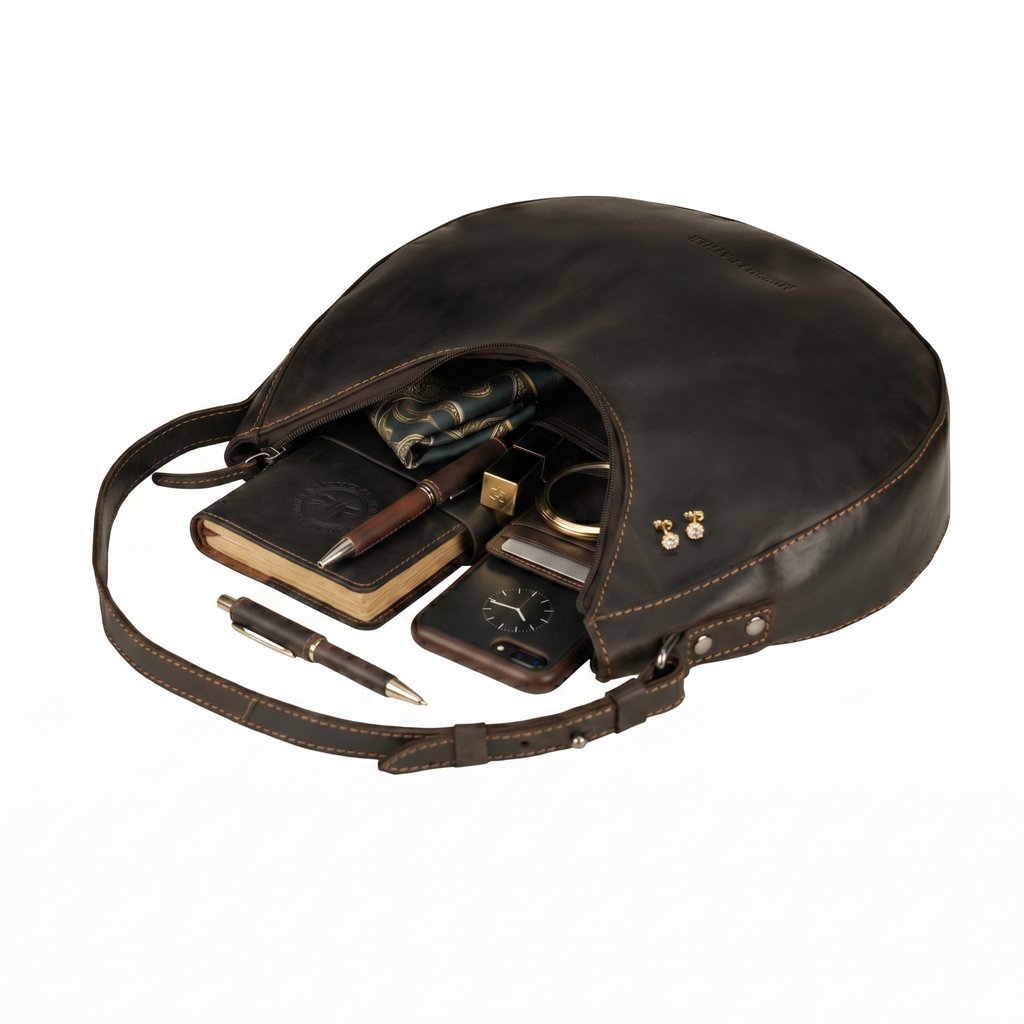 Selene Hobo Leather Shoulder Bag in Brown