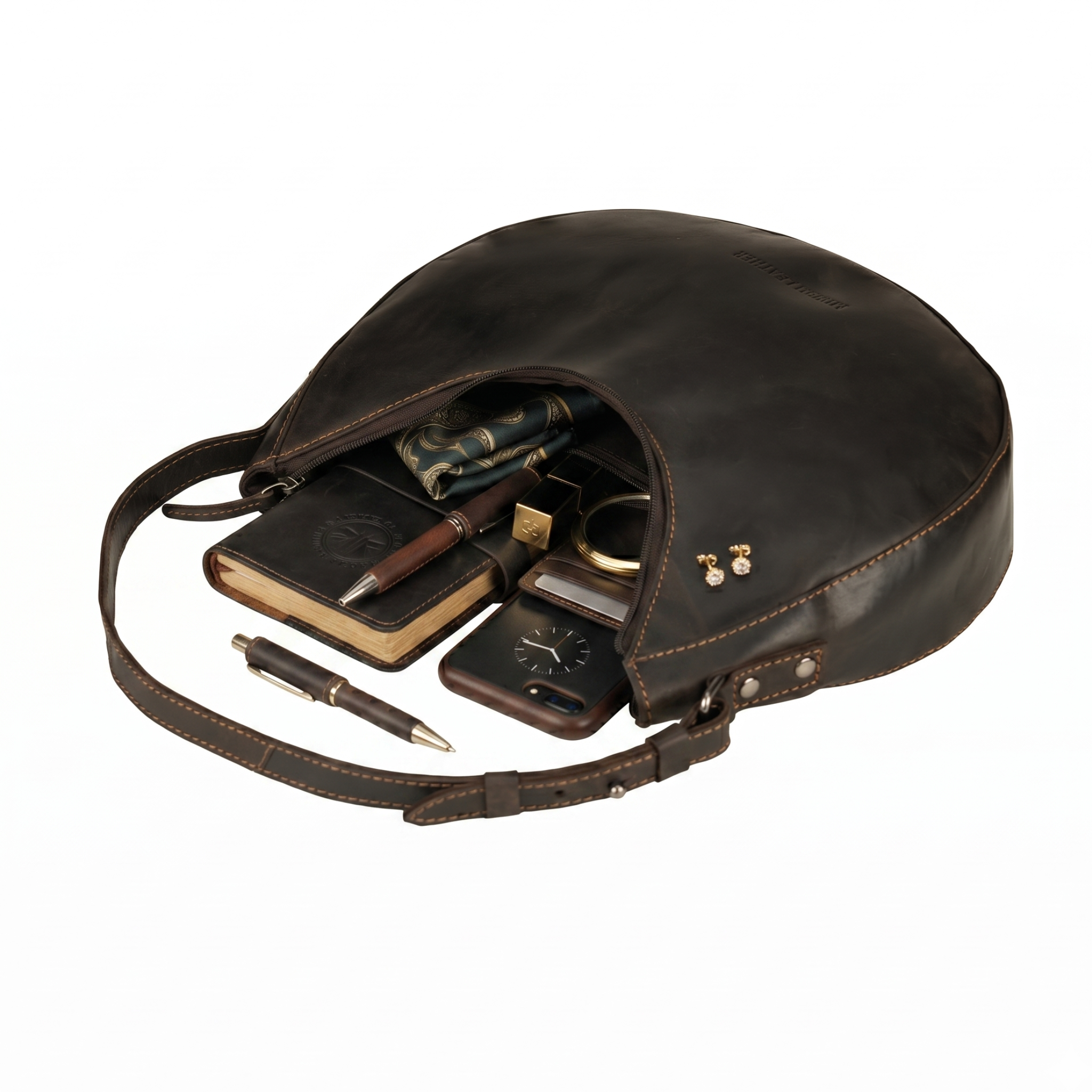 Selene Hobo Leather Shoulder Bag in Brown