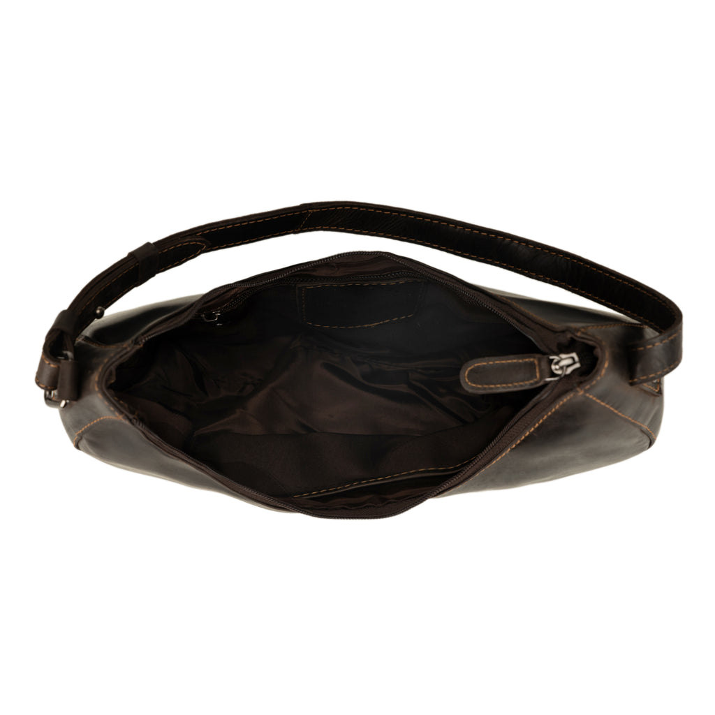 Selene Hobo Leather Shoulder Bag in Brown