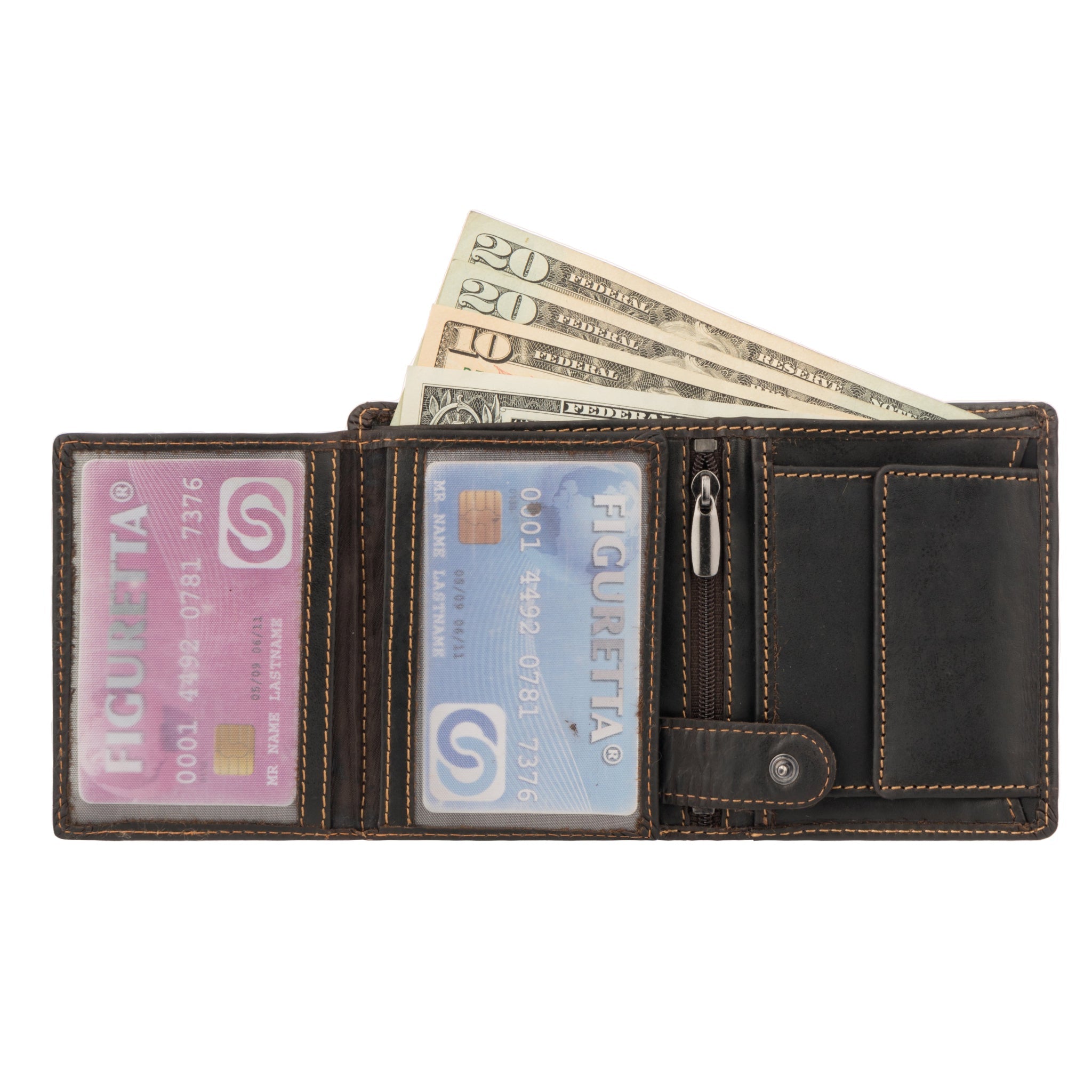 Brown Philip Leather Trifold Wallet for Men by Minori Leather, showing multiple card slots and classic leather finish.