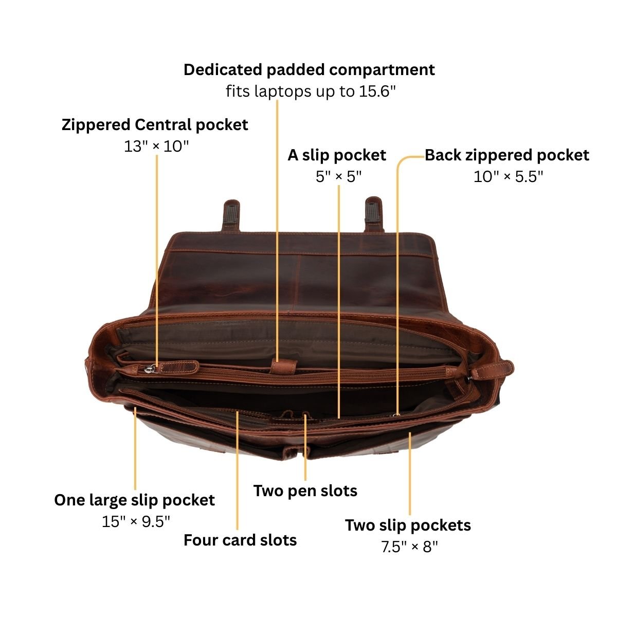 Unisex Boston Leather Briefcase Bag in chestnut with sturdy handles and briefcase design, made by Minori Leather.