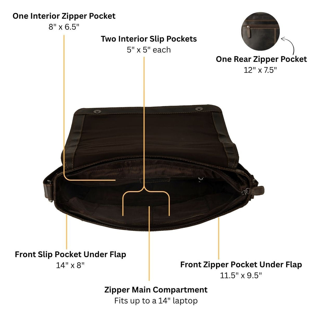 Bristol Leather Laptop Messenger Bag 14 Inch – Unisex – Brown - Minori Leather