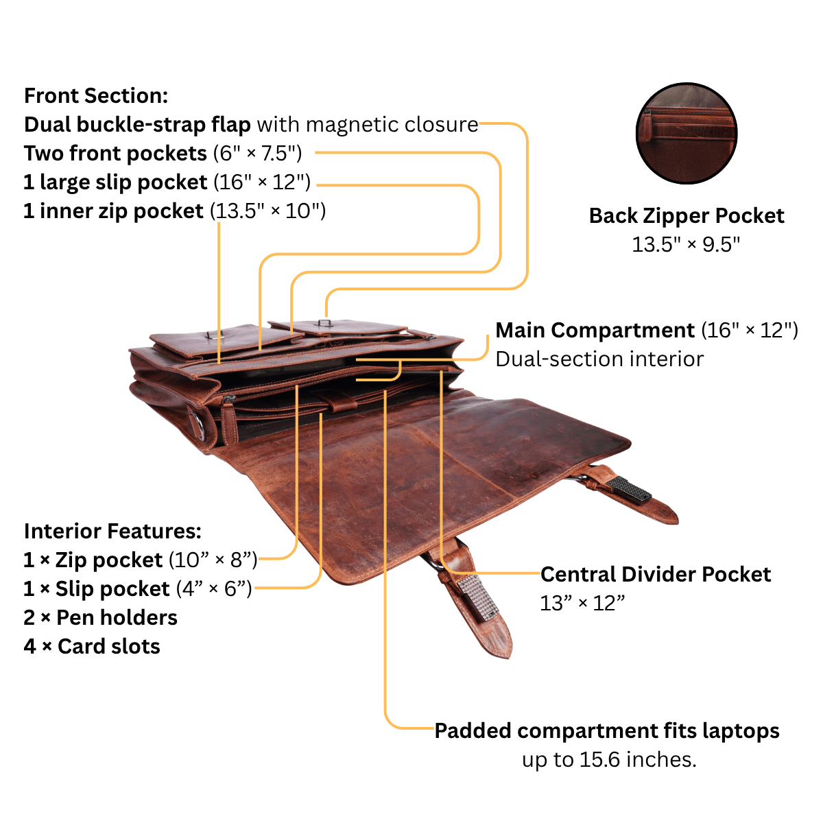 Minori Leather Cambridge leather briefcase bag in chestnut with sturdy handles and a classic design for professional use.