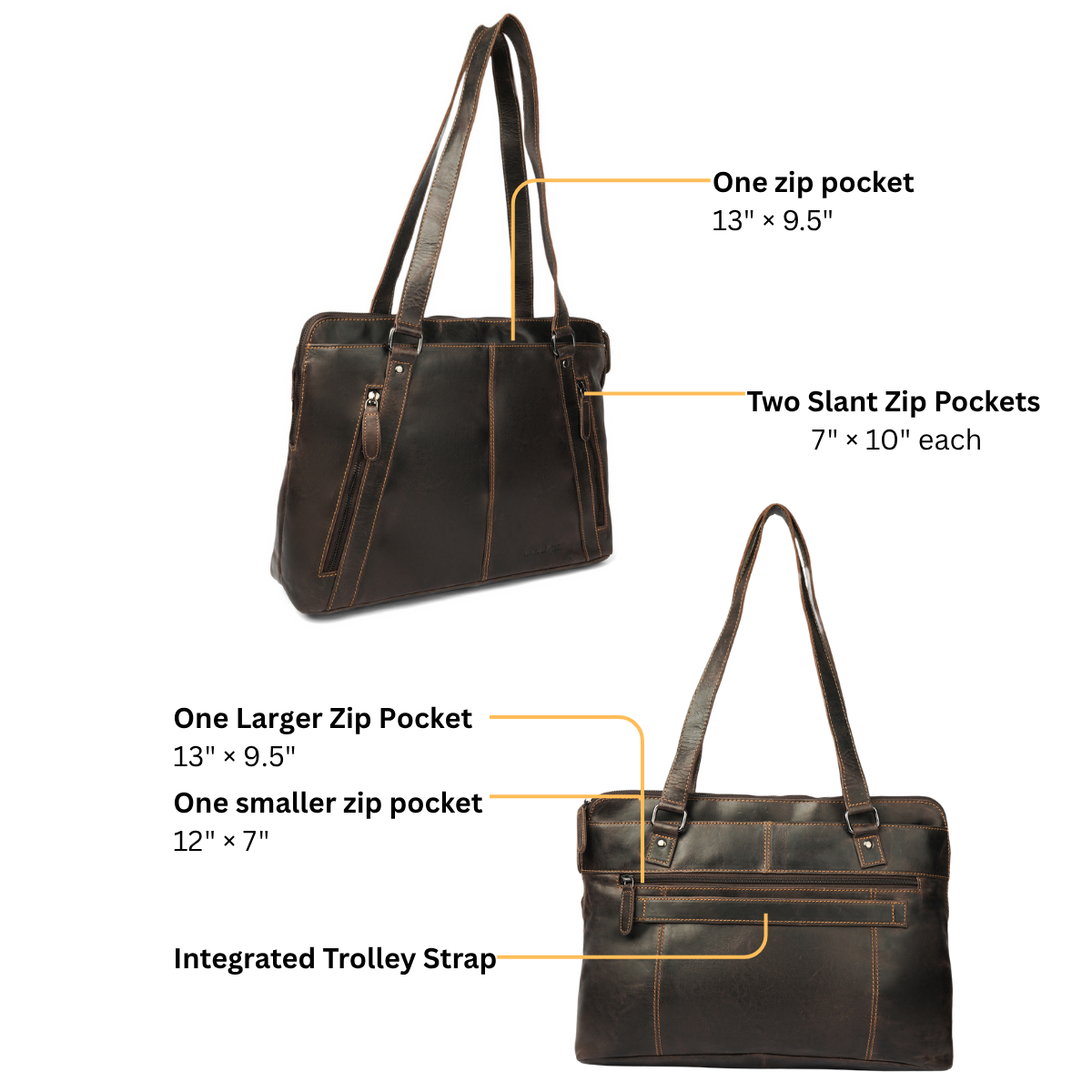 Camille Leather Laptop Tote Bag in Brown