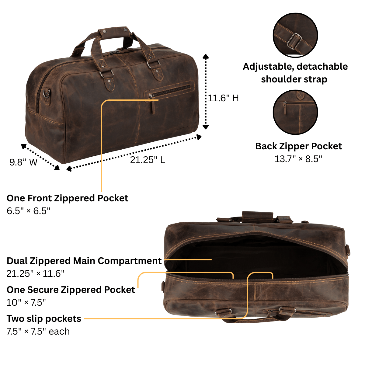 Brown Hudson Leather Duffle Bag by Minori Leather featuring sturdy leather construction and spacious interior for travel or daily use.