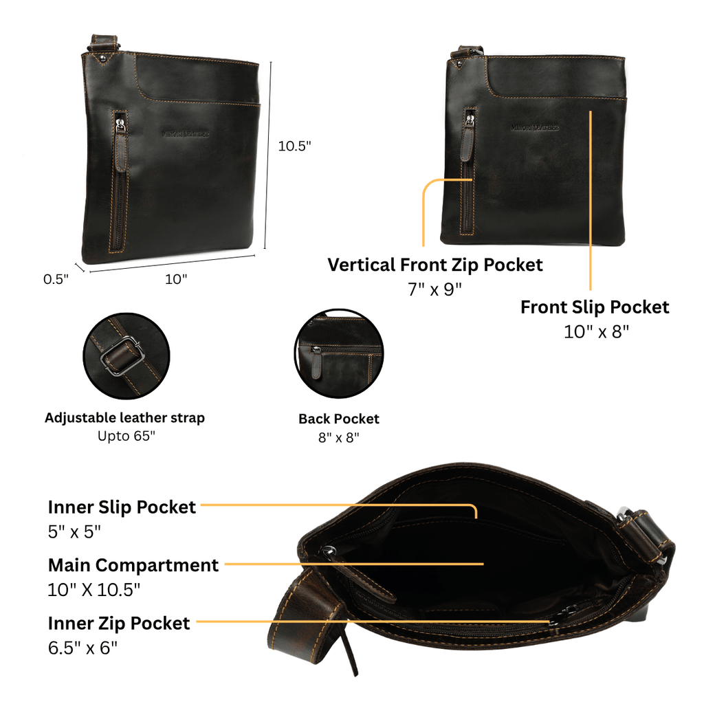 Carter Slim Leather Crossbody Bag in Brown - Minori Leather
