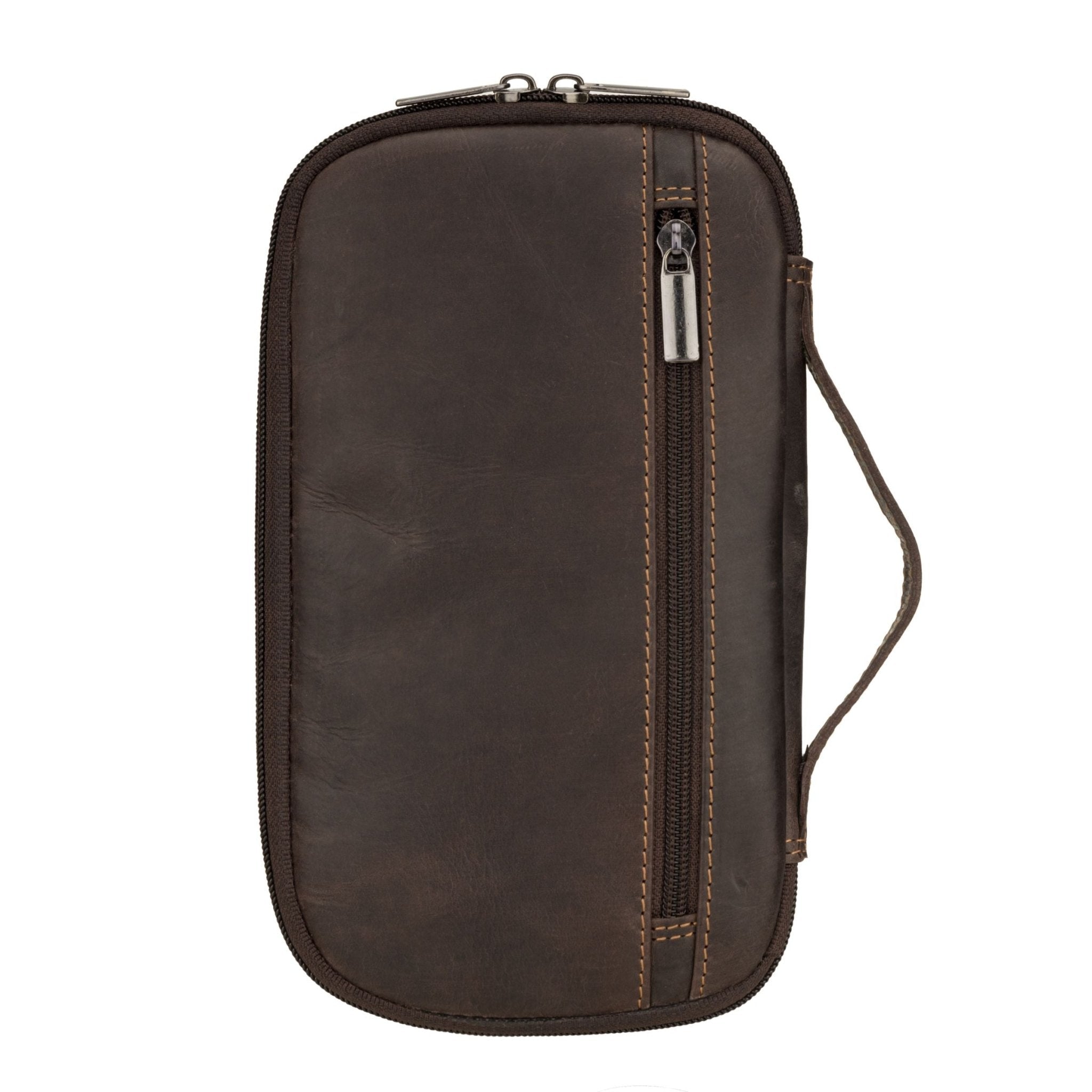 Minori Leather Monroe leather passport wallet in brown with multiple card slots and sleek design.