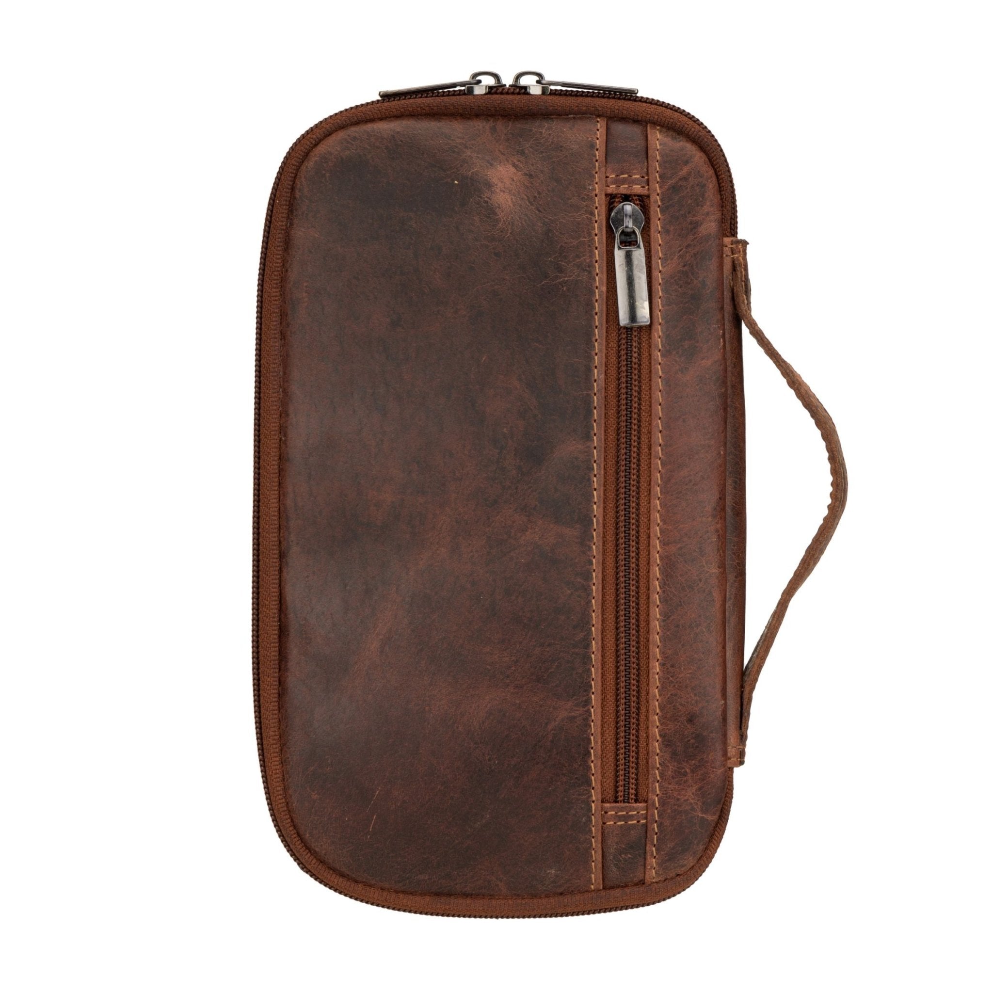 Minori Leather Monroe leather passport wallet in chestnut with multiple card slots and secure design.