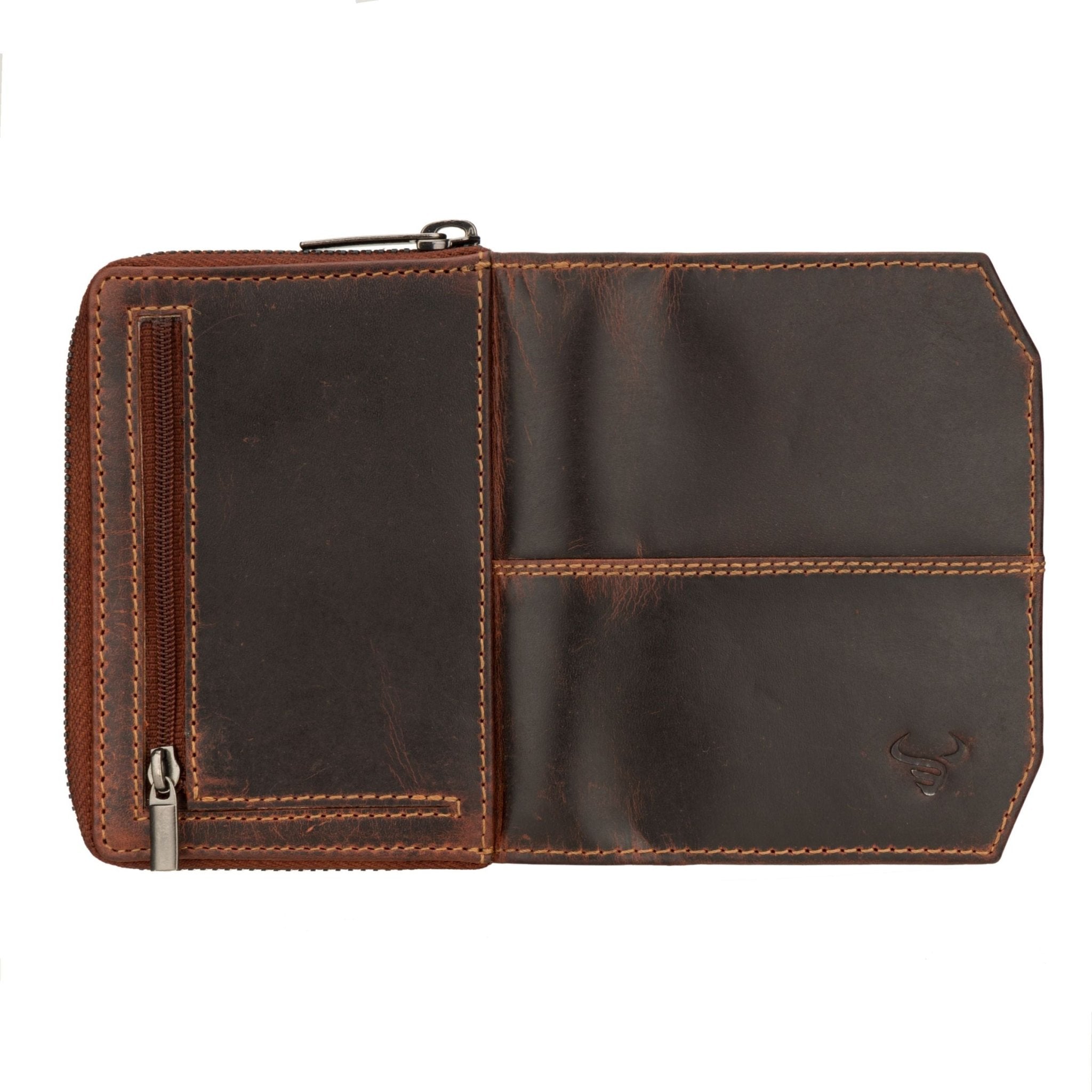 Minori Leather Nora leather wallet in chestnut with multiple card slots and a sleek design.