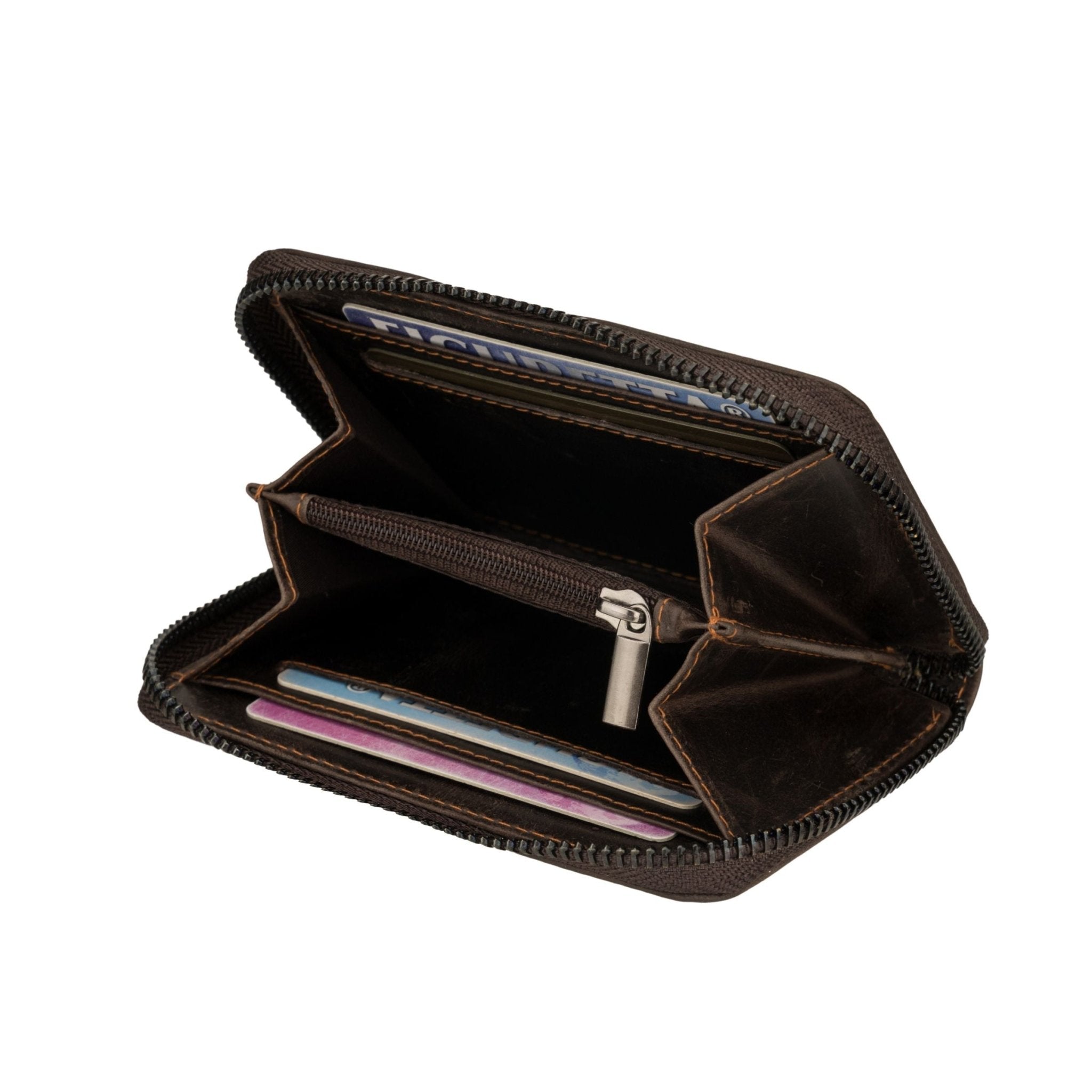 Brown Hazel leather wallet by Minori Leather showing multiple card slots and a sleek, compact design.