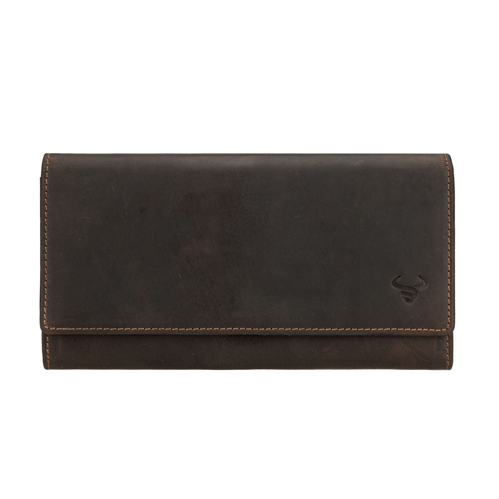 Minori Leather Charlotte leather wallet in brown showing multiple card slots and sleek design.