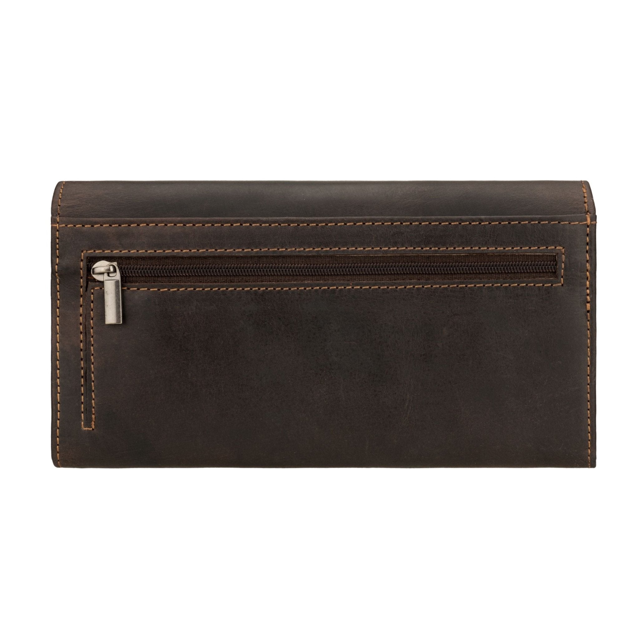 Brown Charlotte leather wallet by Minori Leather, featuring multiple card slots and a sleek design.
