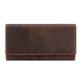Minori Leather Charlotte leather wallet in chestnut color with multiple card slots and a sleek, compact design.
