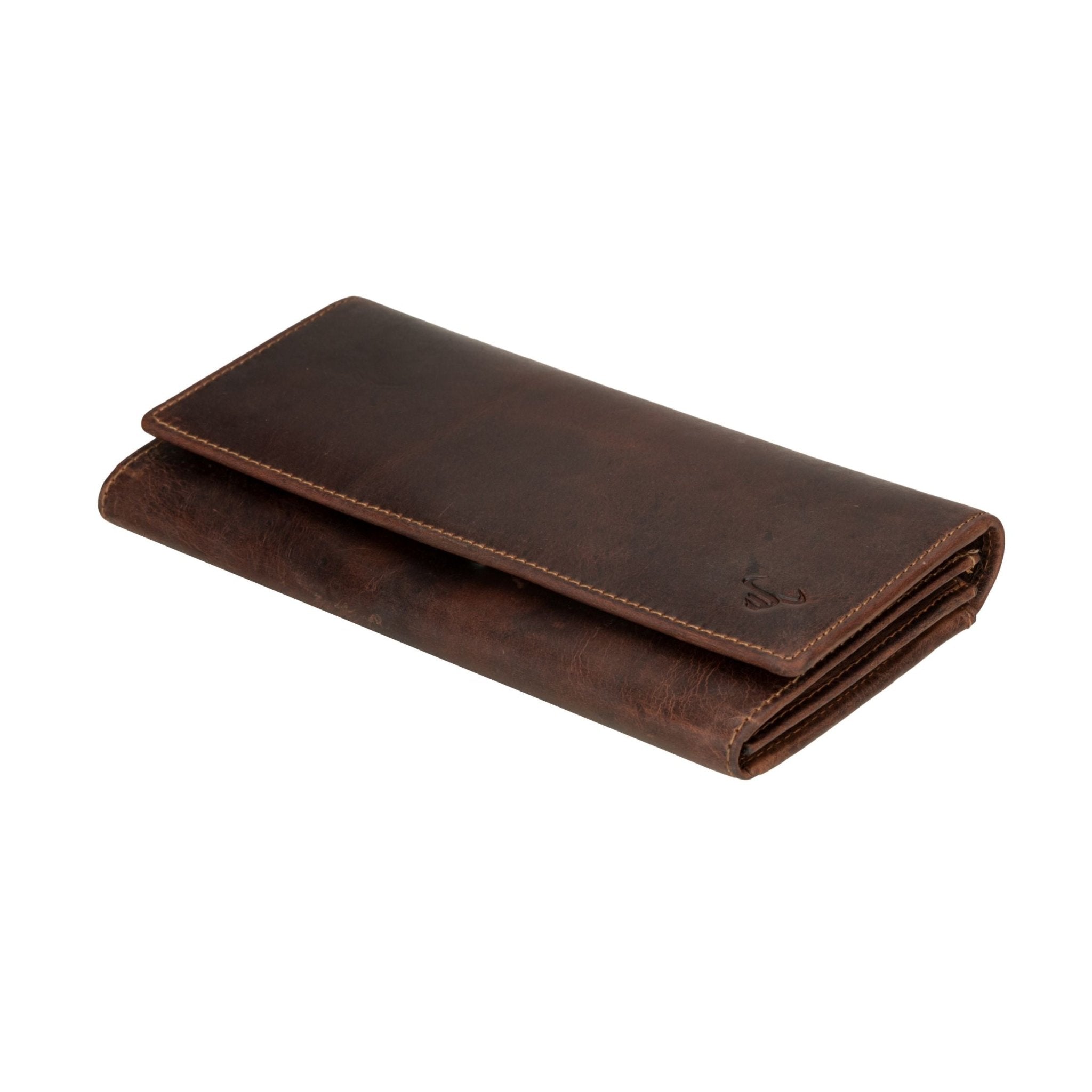 Minori Leather Charlotte leather wallet in chestnut with multiple card slots and a sleek design.