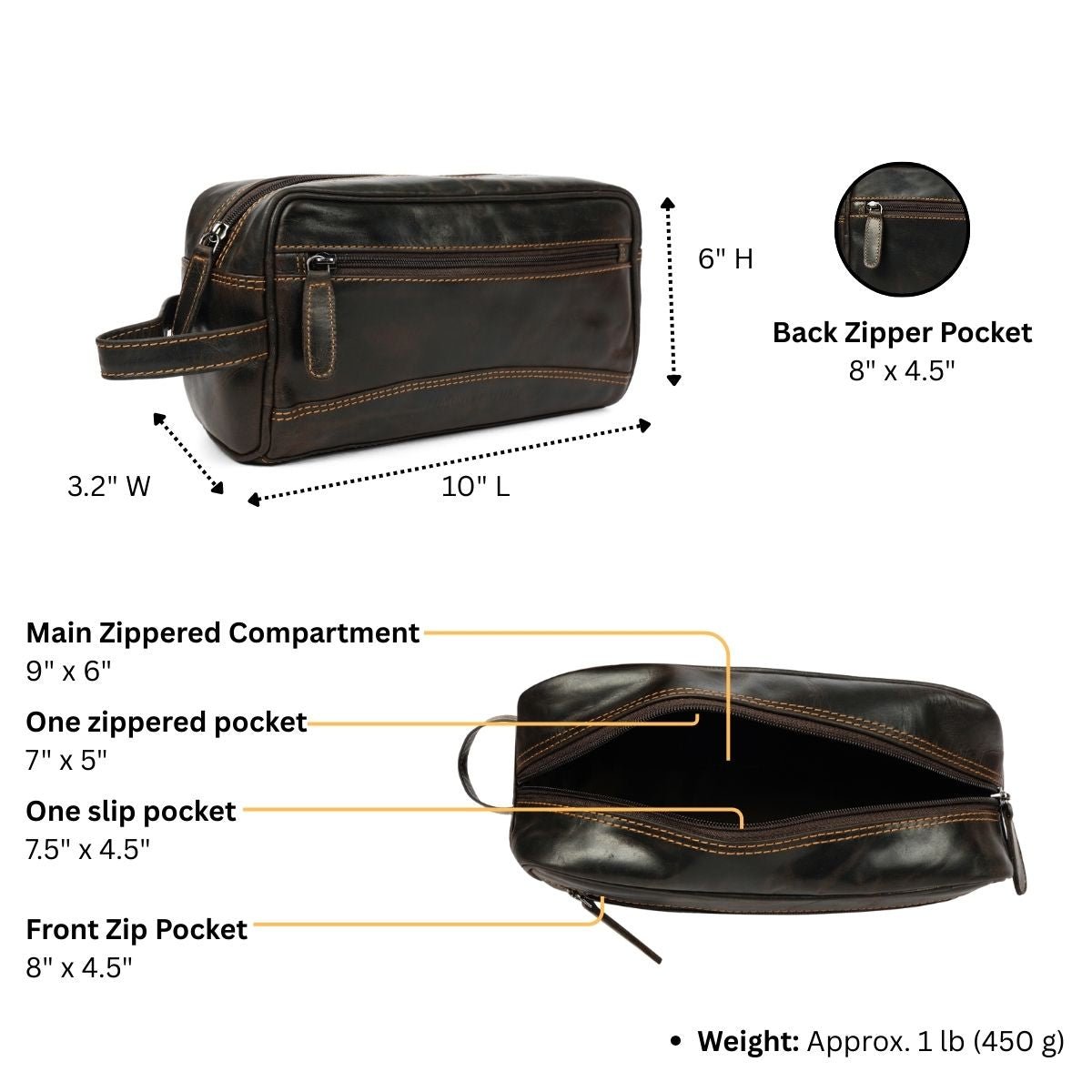 Brown leather toiletry bag for men by Minori Leather, Montana model, with sleek design and durable craftsmanship.