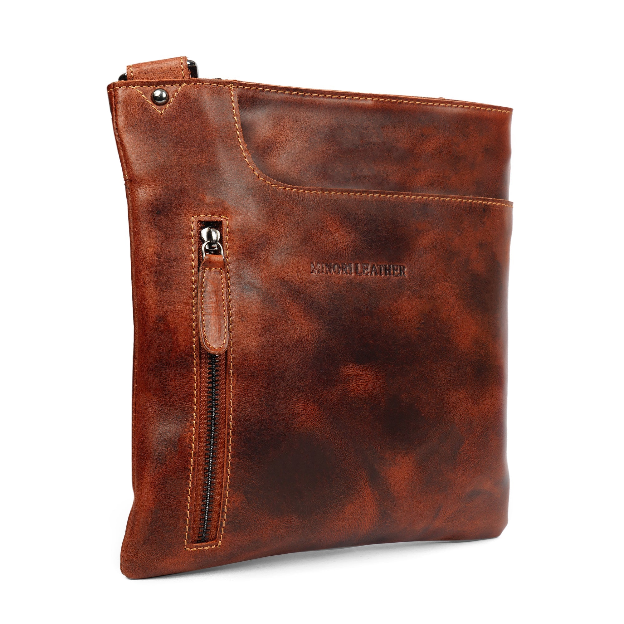 Carter Slim Leather Crossbody Bag in Chestnut - Minori Leather