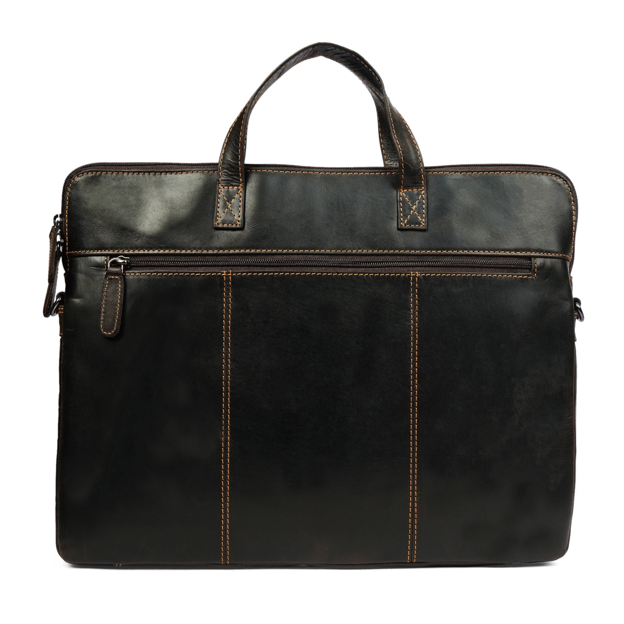Minori Leather Atlas 14-inch brown leather laptop sleeve with sleek, minimalist unisex design and secure opening.