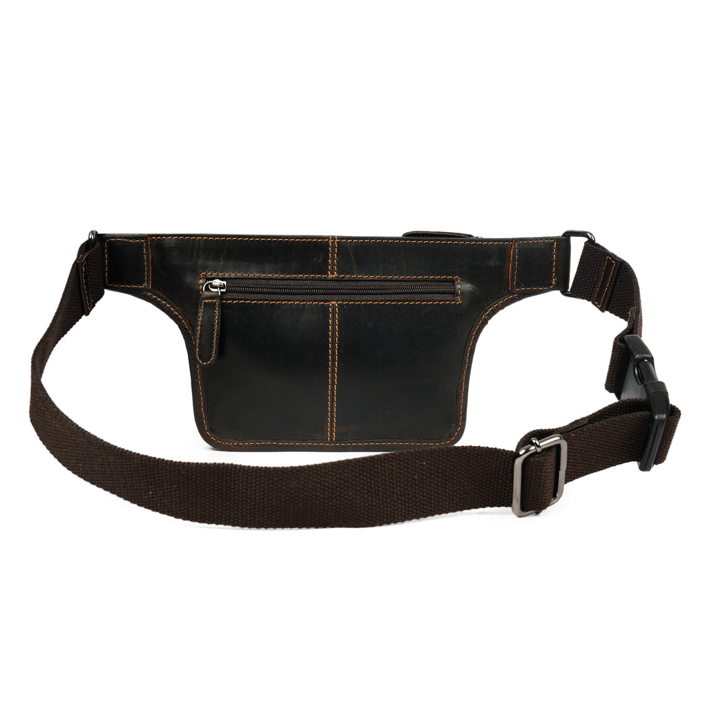 Brown Osaka Leather Belt Bag by Minori Leather, unisex fanny pack with adjustable strap and compact design for everyday use.