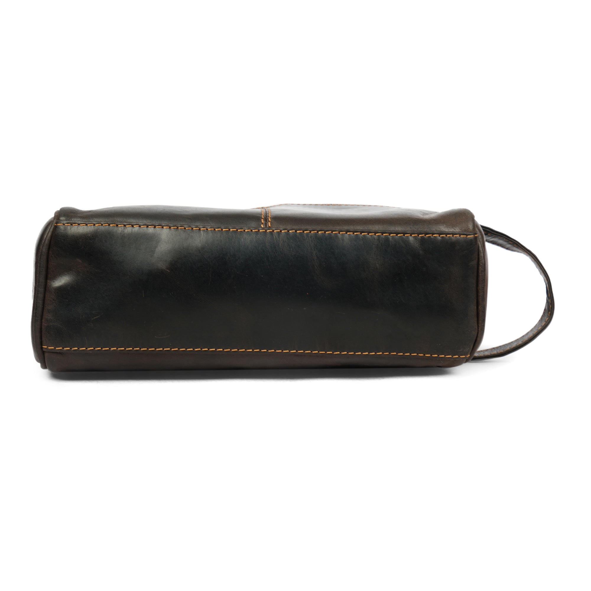 Brown leather toiletry bag for men by Minori Leather, Montana premium leather travel case with zipper and handle.