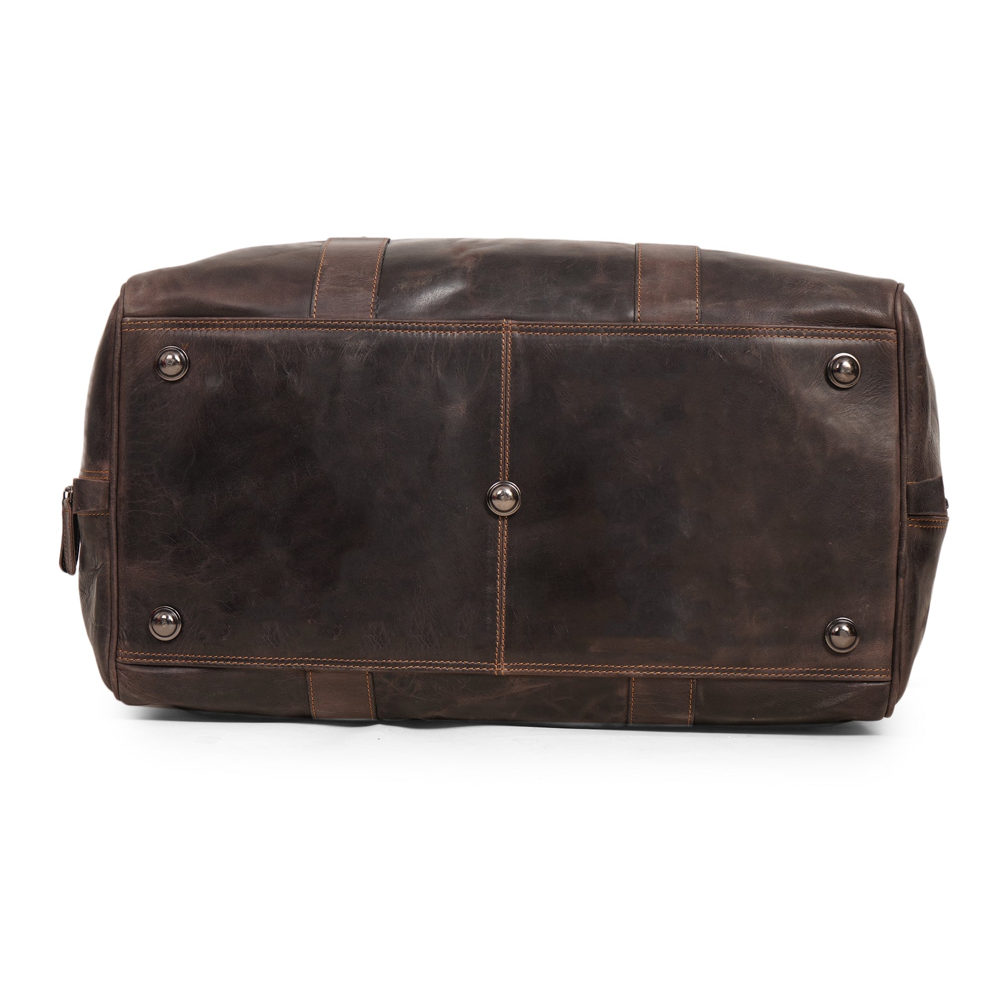 Brown Riley Leather Duffle Bag by Minori Leather, featuring durable leather construction and spacious design for travel.
