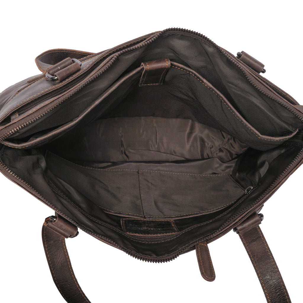 Camille Leather Laptop Tote Bag in Brown