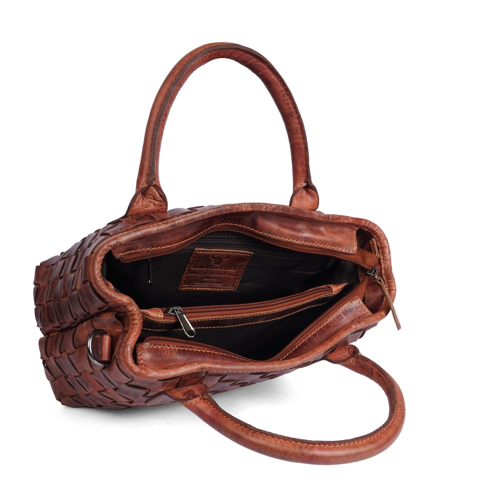 Minori Leather Florence leather tote bag for women in chestnut, showing the spacious hand bag with sturdy handles and smooth leather surface.