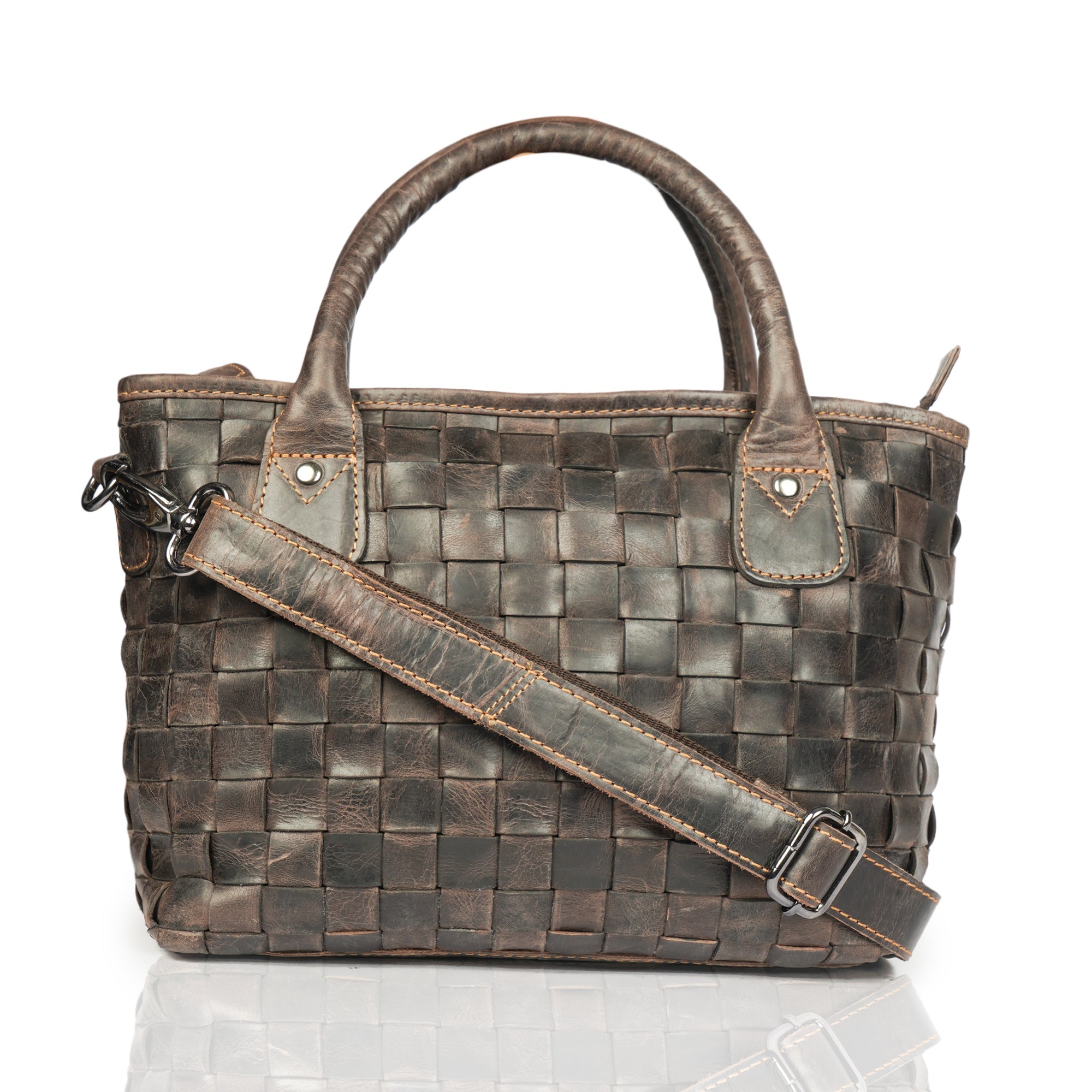 Brown Florence leather tote bag for women by Minori Leather, showing the spacious hand bag with sturdy handles and sleek design.
