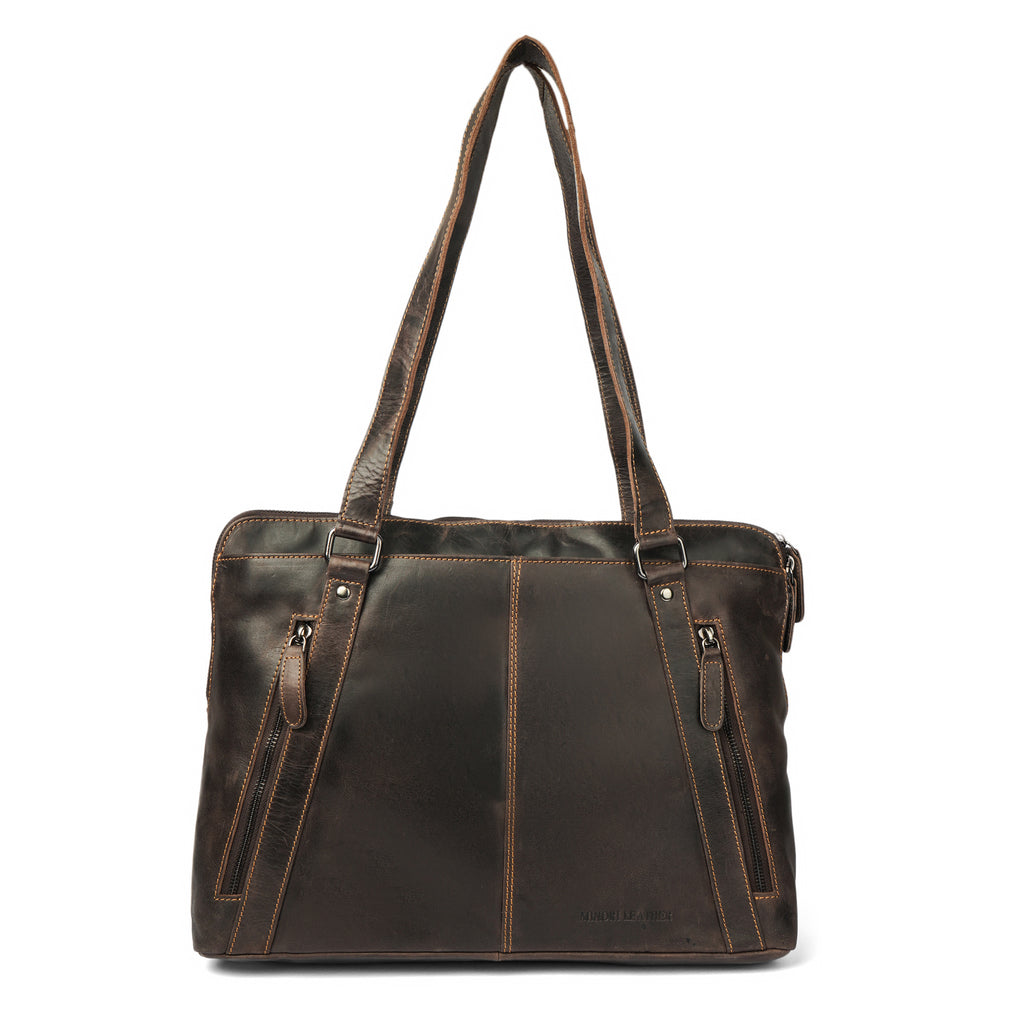 Camille Leather Laptop Tote Bag in Brown